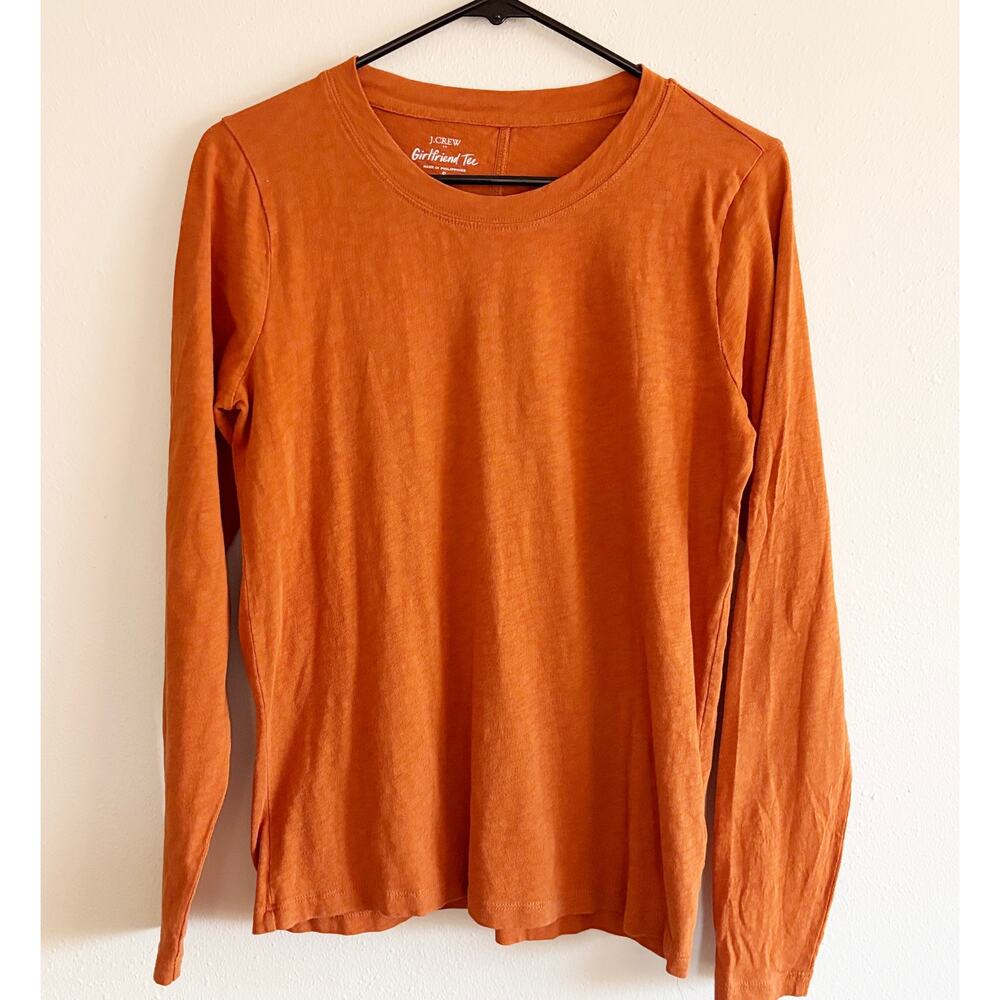 J.Crew Girlfriend Tee Women's S Copper Fall Long Sleeves Lightweight 100% Cotton
